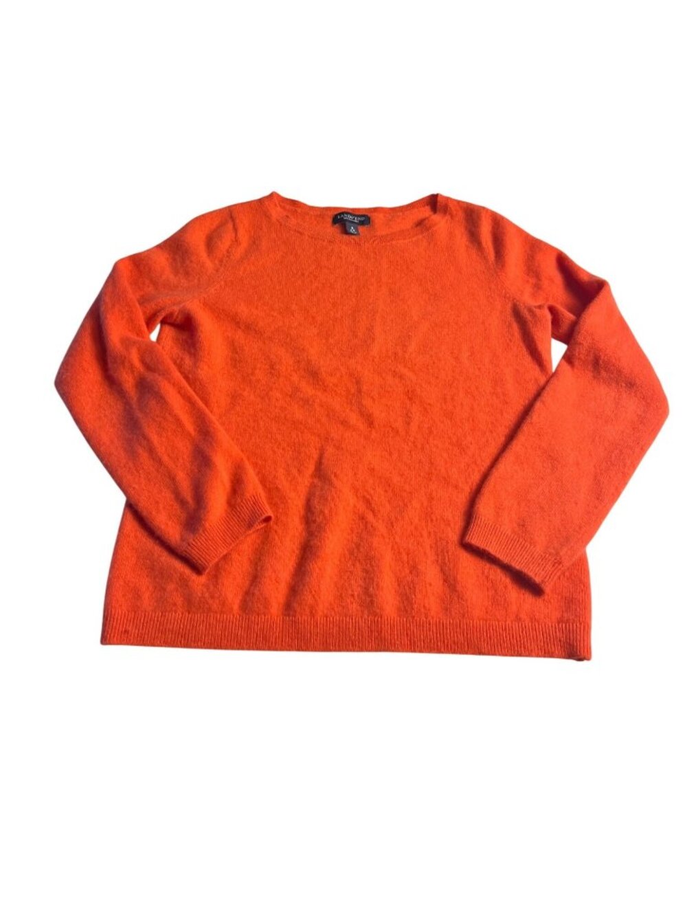 Lands End 100% Cashmere Crewneck Sweater Vibrant Orange Womens S  Ribbed Cuffs